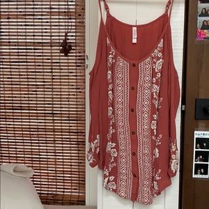 Xhilaration medium embroidered coldshoulder blouse